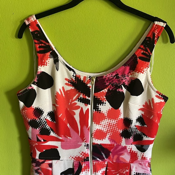 London Times Sleeveless Stretch Modern Print Multicolor Midi Dress Size 8 - Picture 2 of 6